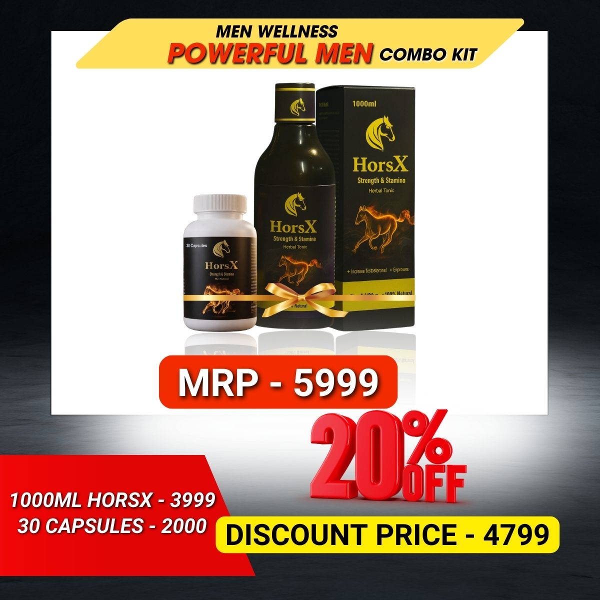 Power Combo Kit for Men | Horsx 1000 ml syrup & Long rider capsule |  Ayurvedic Sexual Health, Stamina & Energy Support for Males